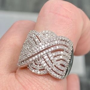 Genuine 1 Carat Diamond Cocktail Ring ~ Huge Diamond Cluster Swirl Cigar Band